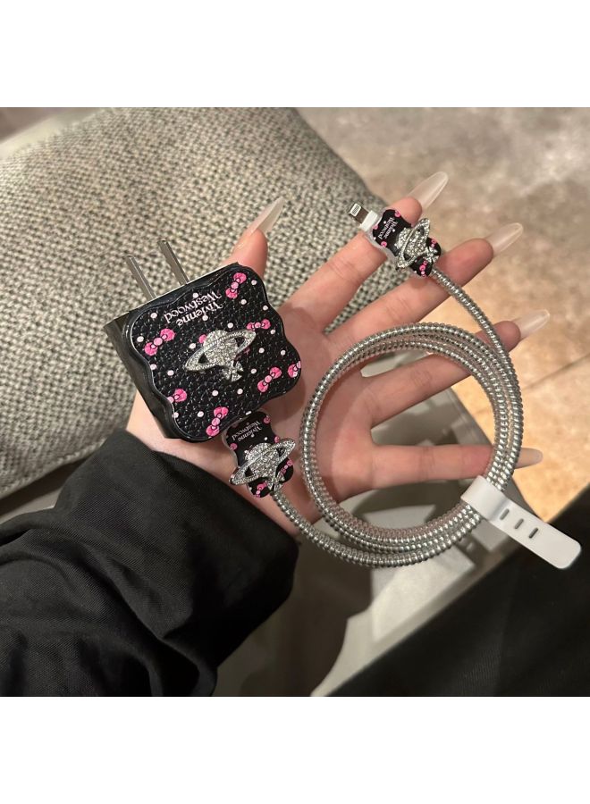 For Apple 16 14 Charger Protective Cover IPhone15 Data Cable IPad10/air5 Fast Charge 13 Shell Female-Color:Leather Butterfly Planet -Applicable Models:18W/20W - Image 1