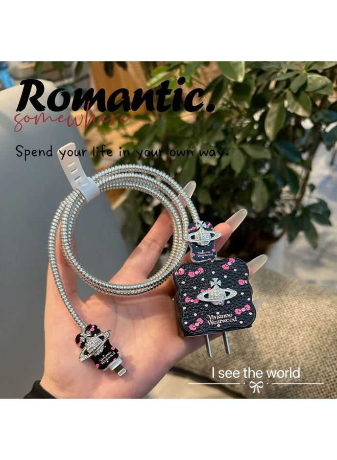 For Apple 16 14 Charger Protective Cover IPhone15 Data Cable IPad10/air5 Fast Charge 13 Shell Female-Color:Leather Butterfly Planet -Applicable Models:18W/20W - Image 2