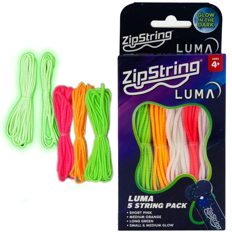 ZipString Luma Replacement Strings for Rope Launcher Toy, Pack of 5 - UV Reactive Glow in The Dark Fidget String for Kids & Adults - Shark Tank Featured Lasso Rope Loop String Replacement - Image 1