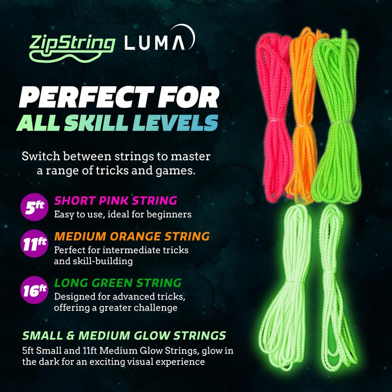 ZipString Luma Replacement Strings for Rope Launcher Toy, Pack of 5 - UV Reactive Glow in The Dark Fidget String for Kids & Adults - Shark Tank Featured Lasso Rope Loop String Replacement - Image 3