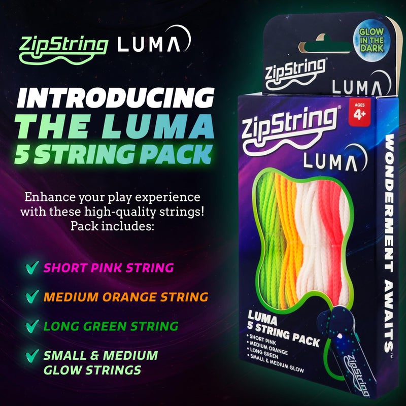 ZipString Luma Replacement Strings for Rope Launcher Toy, Pack of 5 - UV Reactive Glow in The Dark Fidget String for Kids & Adults - Shark Tank Featured Lasso Rope Loop String Replacement - Image 2