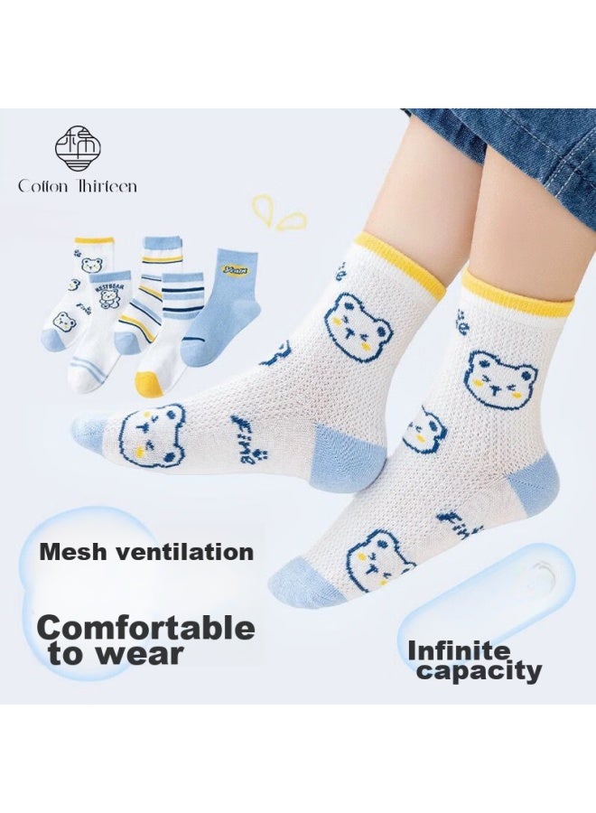 Cotton Thirteen Mianshisan Children's Socks, Summer Thin Mesh Breathable , Mid-calf Socks For Boys, 10 Pairs - Image 1