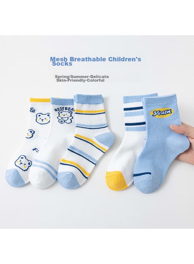 Cotton Thirteen Mianshisan Children's Socks, Summer Thin Mesh Breathable , Mid-calf Socks For Boys, 10 Pairs - Image 2