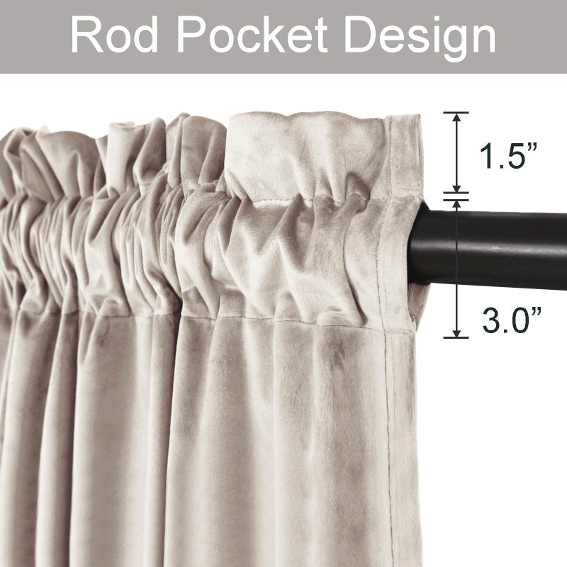 JIUZHEN Beige Light Filtering Velvet Curtains Privacy Protect Room Darkening Rod Pocket Thick Velvet Window Drapes for Bedroom/Dining Room  Set of 2 with Tiebacks  W52 x L72 inches - Image 2