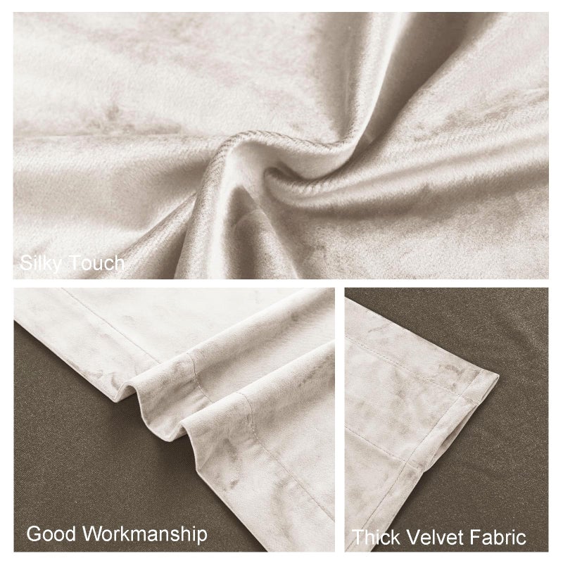 JIUZHEN Beige Light Filtering Velvet Curtains Privacy Protect Room Darkening Rod Pocket Thick Velvet Window Drapes for Bedroom/Dining Room  Set of 2 with Tiebacks  W52 x L72 inches - Image 5