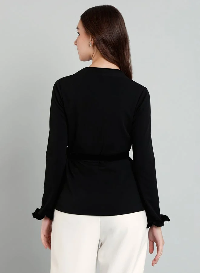 Mish Mish Women Black Wrap Style Top
