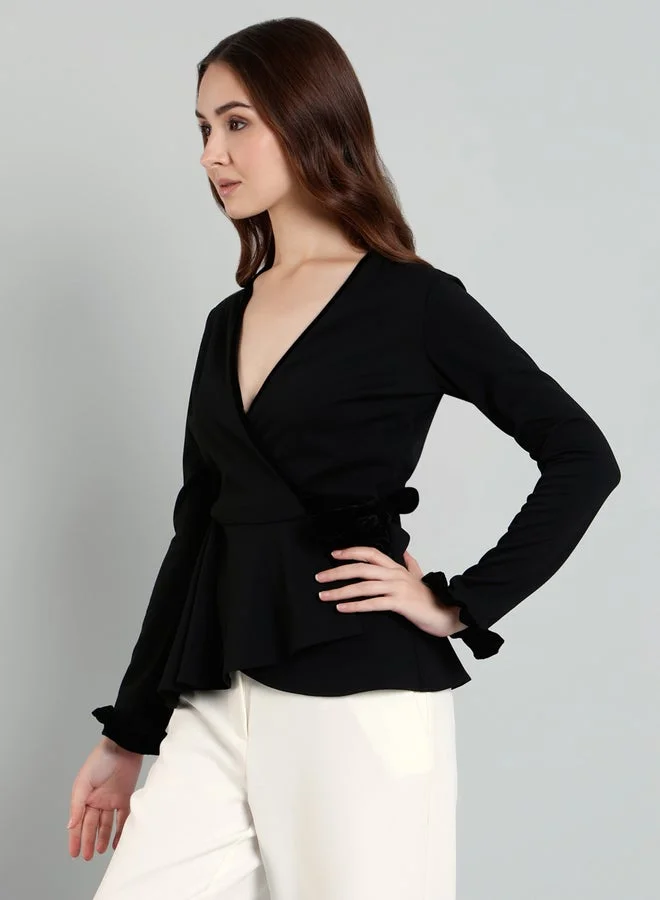 Mish Mish Women Black Wrap Style Top