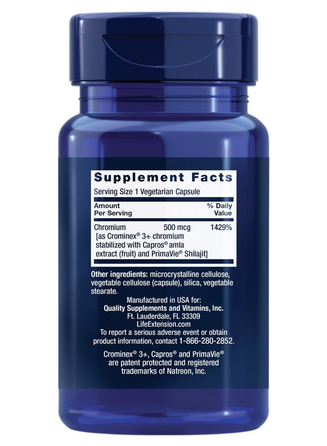 لايف إكستنشن كروم مُحسَّن من لايف إكستنشن مع كرومينكس 3+ 500 ميكروغرام، صحة التمثيل الغذائي، توازن صحي، نباتي، خالٍ من الغلوتين، غير معدل وراثيًا، 500 ميكروغرام، 60 كبسولة نباتية - Image 2