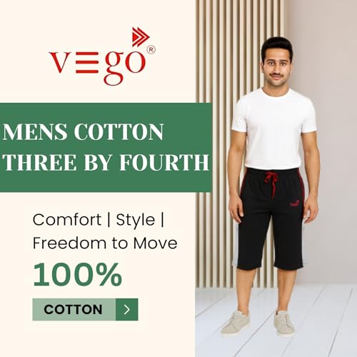 VEGO Mens Cotton Three by Fourth, 3/4, Capri, Three Quarter Regular - Image 2