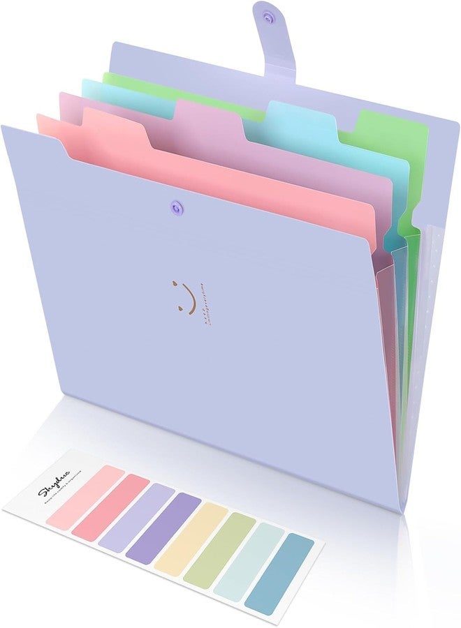SKYDUE Expanding File Folder with 5 Pockets, Cute Accordion File Organizer, Letter Size Filing Folder, Portable Paper Receipt Organizer, School Office Supplies Purple,Darkpurple - Image 2
