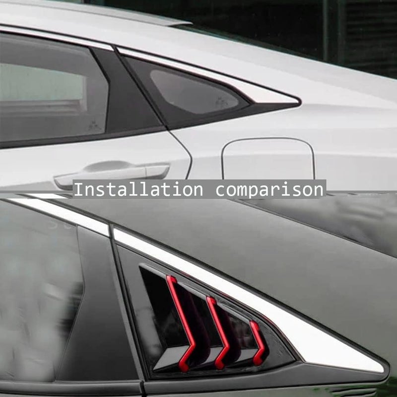 BOLTRY ABS Rear Side Window Louvers Air Vent Scoop Shades Cover Blinds Trim for Honda Civic Sedan 2016 2017 2018 2019 2020 2021（Red Black） - Image 2