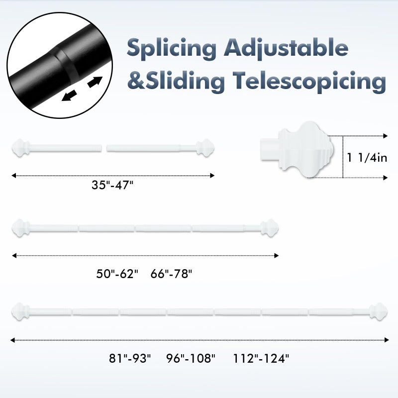 Brunttype Curtain Rods for Windows 36-48 inch, 5/8 inch White Curtain Rod with Brackets Adjustable by Splicing for Bedroom Kitchen Study Living Room - Image 5