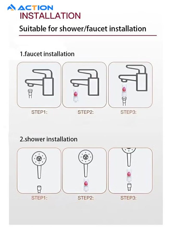 أكشن فلتر استحمام فيتامين سي مكون من قطعتين، فلتر رأس الدش لإزالة رواسب الكلور والفلورايد، يساعد في علاج جفاف الجلد وتساقط الشعر، تنقية المياه بالخرز، سهل التركيب (اللافندر + الحليب) - Image 4