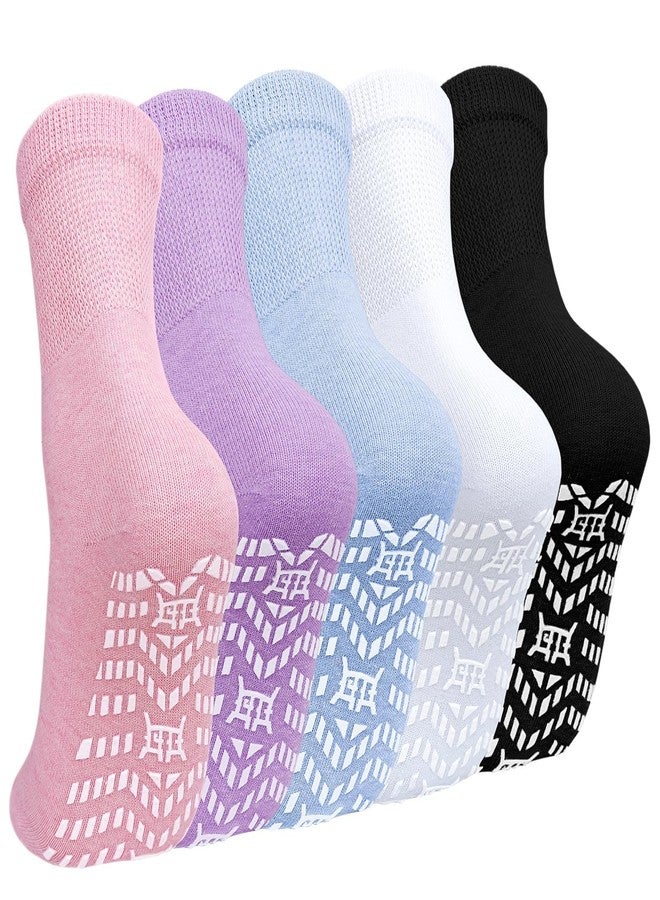 CaiDieNu Non Slip Socks for Women: Non Skid Crew Grip Socks with Gripper for Elderly Pregnant Hospital Slipper Grippy 5 Pairs Mixed Colors Medium - Image 1