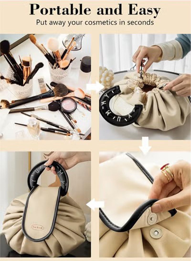 GT-Wheel Makeup Bag Drawstring Flat Lay Large Cosmetic Bag Travel Makeup Organization Case Suitable For Travel Gift And Daily Use - Image 5