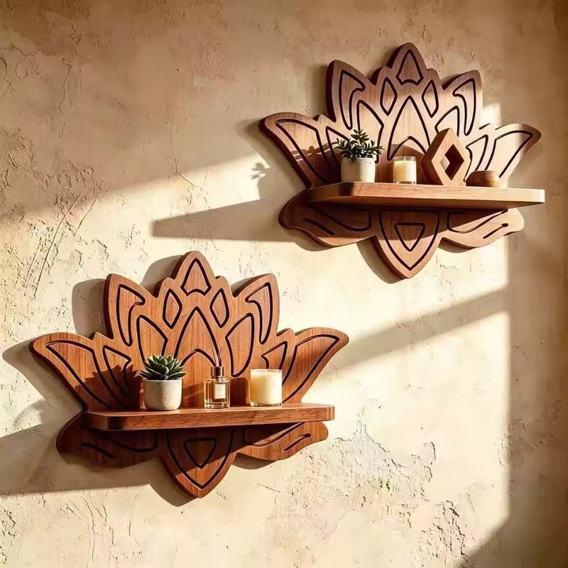 Lotus Wooden Wall Shelf - Image 5