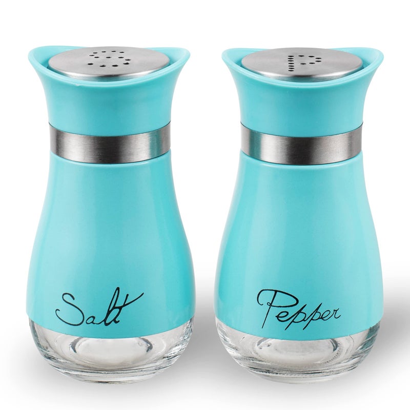 Lonffery Salt and Pepper Shakers Stainless Steel and Glass Bottle Set of 2 Turquoise