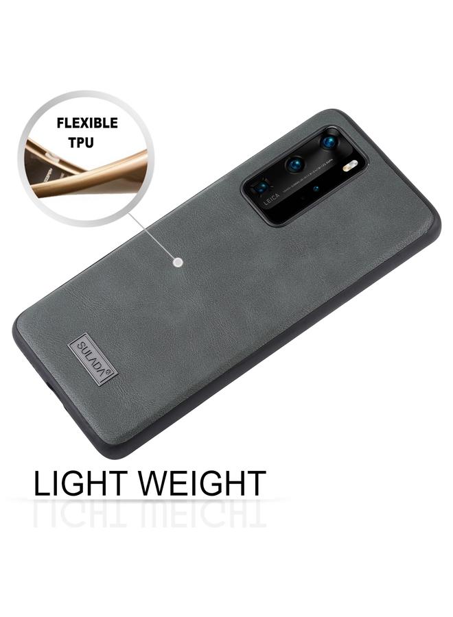 SULADA Case For Huawei P40 Pro Shockproof TPU + Handmade Leather Protective Case - Image 4