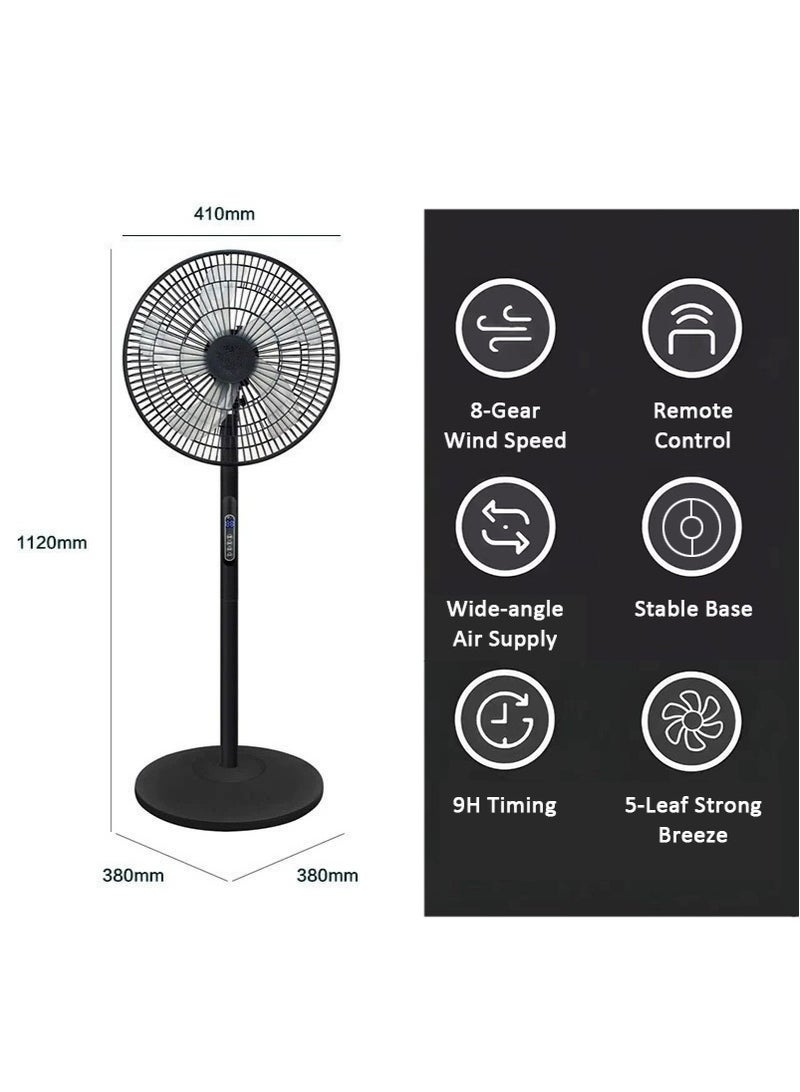 TAPIT 16-Inch Remote & Touch Control Standing Fan – Oscillating Floor Fan for Home, Office & Dorm, 8 Speeds + 9H Timer, Air Circulator for Living Room & Bedroom, Low Noise Energy-Saving Pedestal Fan (Black) - Image 3
