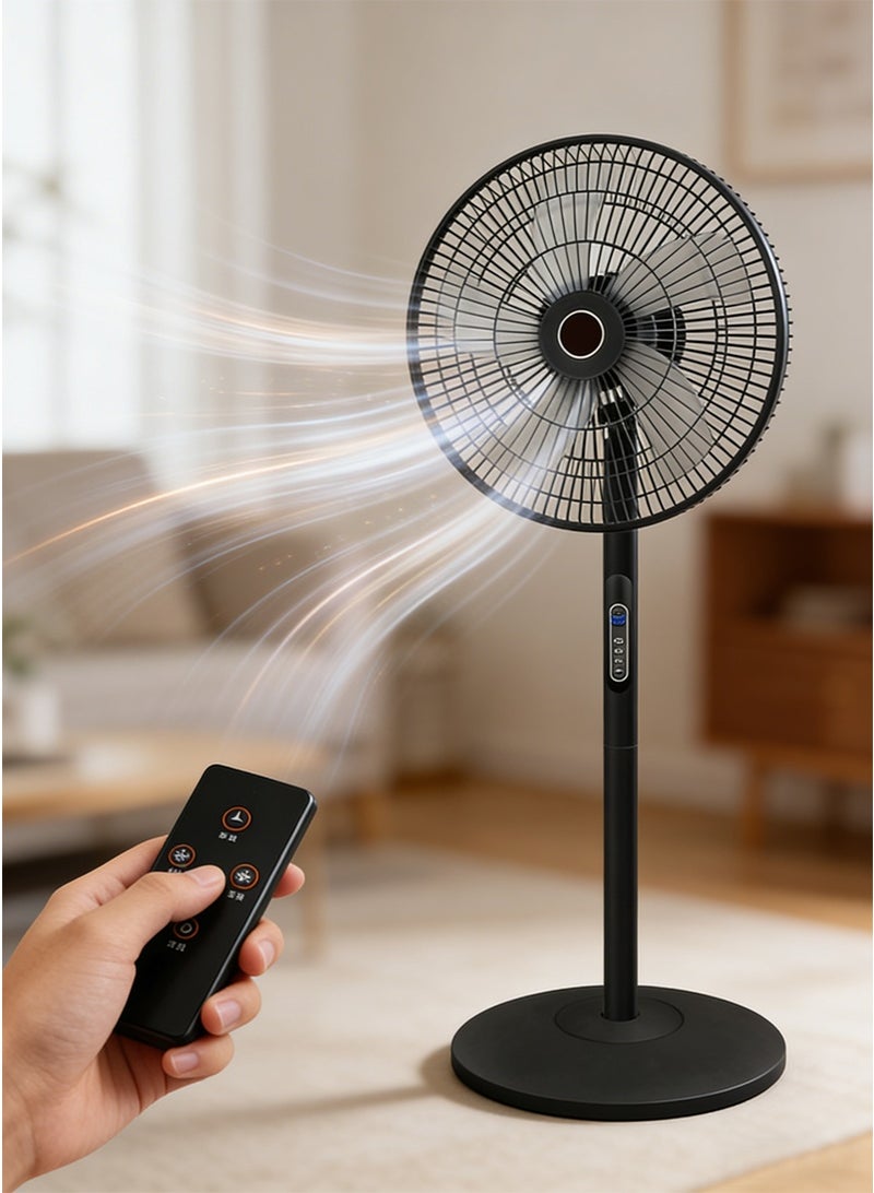 TAPIT 16-Inch Remote & Touch Control Standing Fan – Oscillating Floor Fan for Home, Office & Dorm, 8 Speeds + 9H Timer, Air Circulator for Living Room & Bedroom, Low Noise Energy-Saving Pedestal Fan (Black) - Image 1
