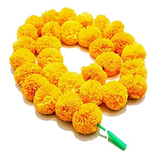 ABHAAS Artificial Marigold Flowers for Decoration Long Marigold Garlands for Decoration Toran Indian genda phool for Wedding & Festival |4.8 Feet Long |Yellow | 5 Strings - Image 3