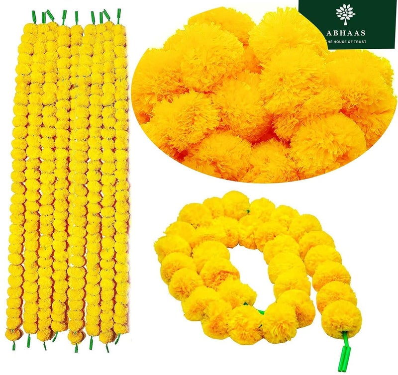ABHAAS Artificial Marigold Flowers for Decoration Long Marigold Garlands for Decoration Toran Indian genda phool for Wedding & Festival |4.8 Feet Long |Yellow | 5 Strings - Image 2