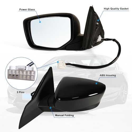 Lqito Left Driver side Mirror Fits 2013-2017 Honda Accord Sedan/Coupe with Power Glass without Heated without turn signals without Blind Spot Match Crystal Black Pearl Replace 76258T2FA11(3Pins) - Image 2