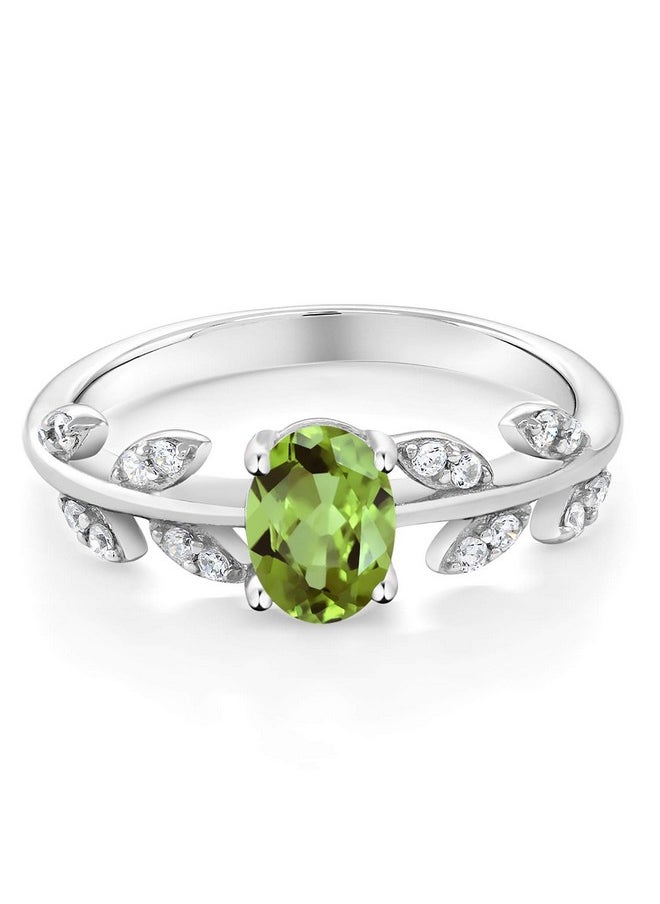 GEM STONE KING 925 Sterling Silver Green Peridot Olive Vine Engagement Ring For Women (1.01 Cttw Oval 7X5Mm Gemstone Birthstone Available 56789) (Size 8)  - Image 2
