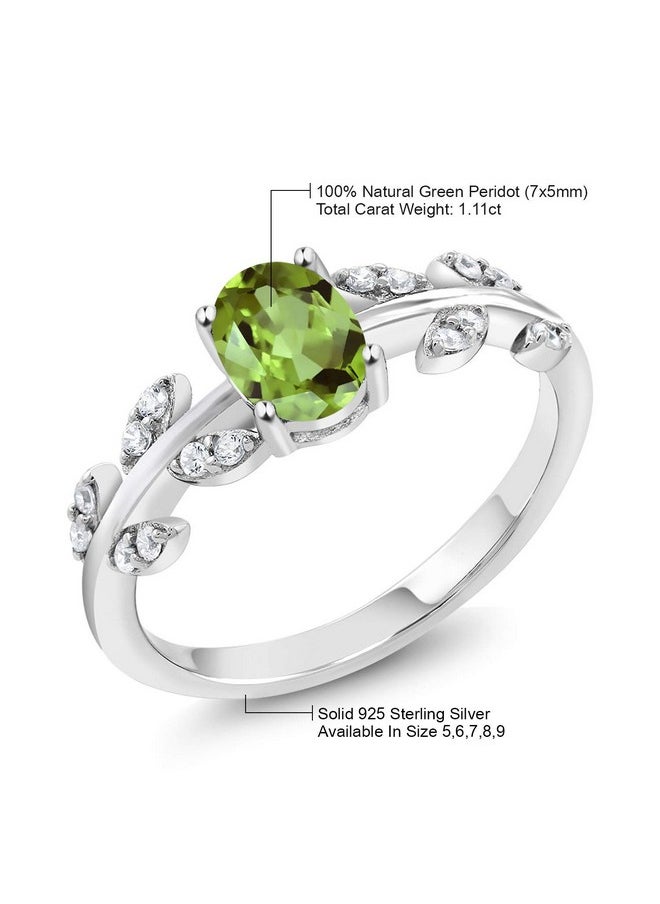 GEM STONE KING 925 Sterling Silver Green Peridot Olive Vine Engagement Ring For Women (1.01 Cttw Oval 7X5Mm Gemstone Birthstone Available 56789) (Size 8)  - Image 4