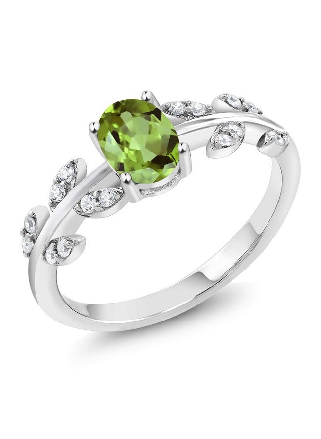 GEM STONE KING 925 Sterling Silver Green Peridot Olive Vine Engagement Ring For Women (1.01 Cttw Oval 7X5Mm Gemstone Birthstone Available 56789) (Size 8)  - Image 1