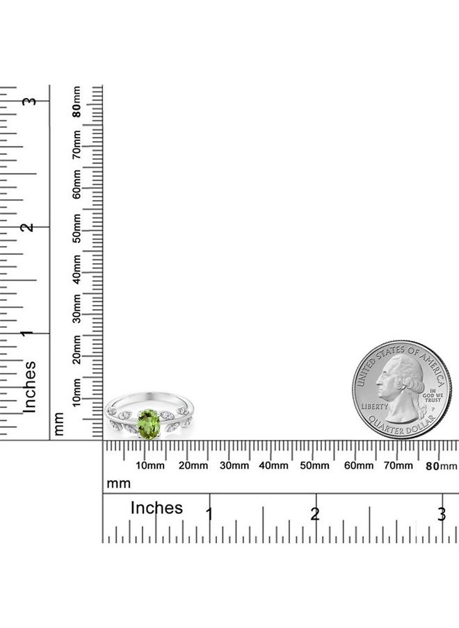 GEM STONE KING 925 Sterling Silver Green Peridot Olive Vine Engagement Ring For Women (1.01 Cttw Oval 7X5Mm Gemstone Birthstone Available 56789) (Size 8)  - Image 3