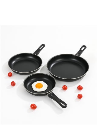 3-Piece Non-Stick Frying Pan Set – Small 20.3cm, Medium 25.3cm, Large 30.3cm – Deep Skillet Pans with Comfortable Heat-Resistant Handles – Nonstick Interior for Easy Food Release and Healthy Cooking – Durable and Scratch-Resistant Coating – Lightweight and Strong Aluminum Body – Compatible with All Heat Sources: Induction, Gas, Electric, Ceramic, Halogen – Perfect for Frying Eggs, Sauteing Vegetables, Cooking Meat, Pancakes, Stir-Fry and More – Sleek Black Finish with Elegant Silver Rim – Even Heat Distribution for Better Cooking Results – Easy to Clean, Dishwasher Safe – Great for Home, Apartment, Dorm, or Professional Kitchen Use – Stackable for Compact Storage – Ideal Gift for Housewarming, Wedding, or Kitchen Upgrade – Multipurpose Pans for Breakfast, Lunch, Dinner – Essential Nonstick Cookware Set for Everyday Use – Oven Safe Under Medium Heat – Ergonomic Handle for Firm Grip – Oil-Free Cooking for Healthier Meals – Fast Heating Surface for Time-Saving Cooking - pzsku/ZD2AD9D1683820CA1FA53Z/45/1744019943/470b8267-3985-406d-ae0e-ac799fe882ee