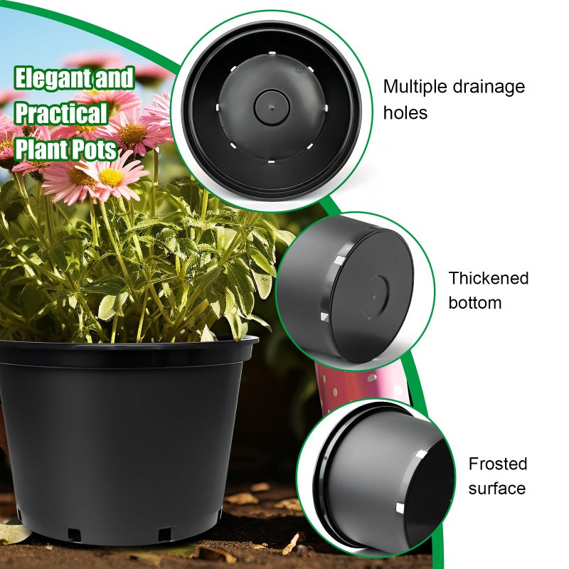 RooTrimmer 7 Gallon Plastic Nursery Pots, 15 Inch Large Plastic Pots for Plants, Round Plant Pots with Drainage Holes, Flower Pots for Outdoor Indoor Plants, Gardening Gifts for Women (5-Pack, Black) - Image 4
