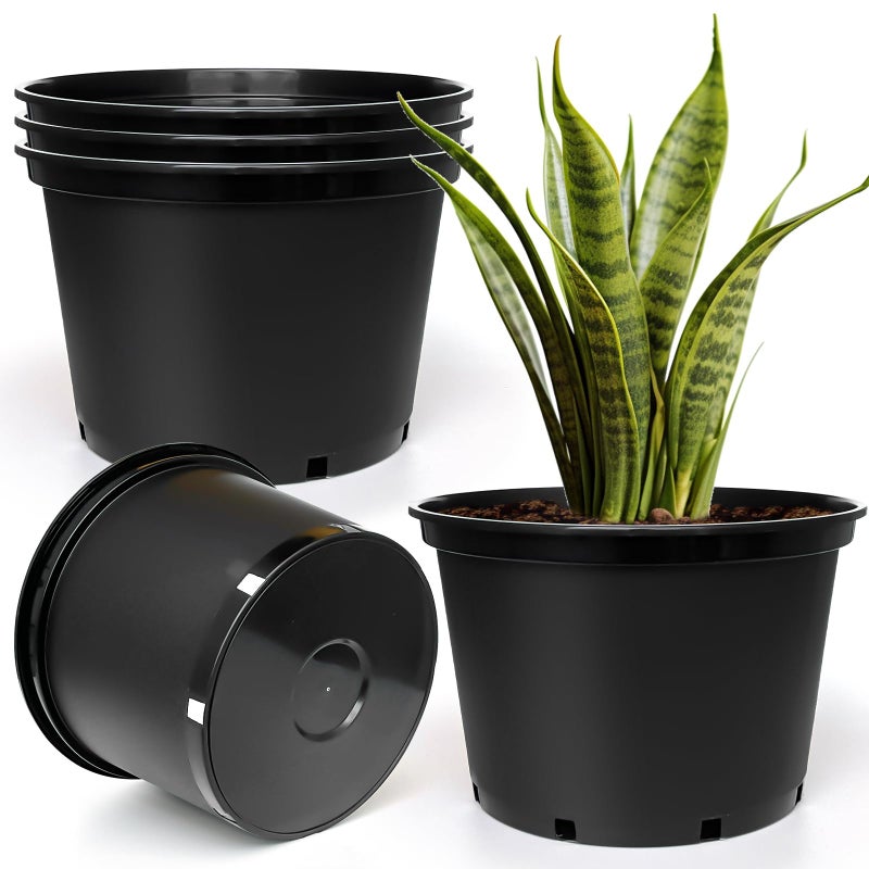 RooTrimmer 7 Gallon Plastic Nursery Pots, 15 Inch Large Plastic Pots for Plants, Round Plant Pots with Drainage Holes, Flower Pots for Outdoor Indoor Plants, Gardening Gifts for Women (5-Pack, Black) - Image 1