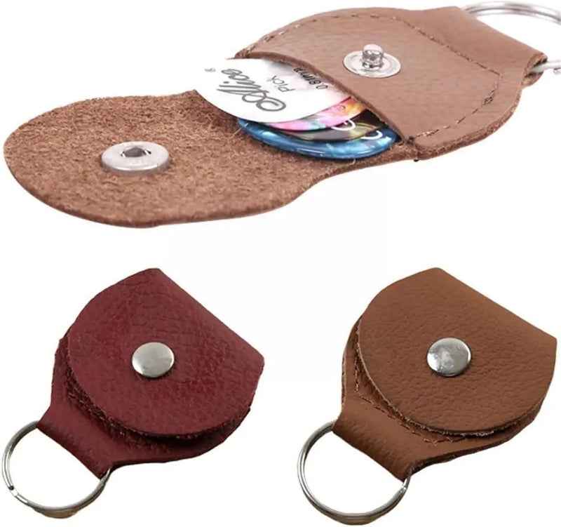 Quarter Holder Keychain 20Pcs Guitar Pick Holder Genuine Leather Guitar Accessories Bag Shape Keychain Plectrum Cases Guitarra for Coins Medallions(Brown) - Image 3