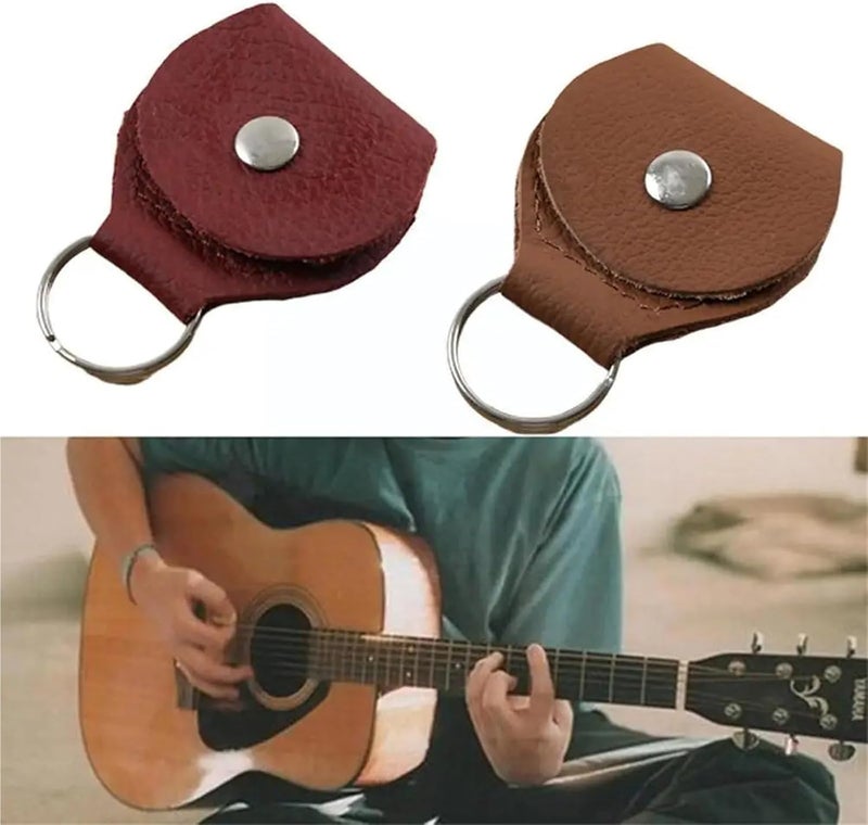 Quarter Holder Keychain 20Pcs Guitar Pick Holder Genuine Leather Guitar Accessories Bag Shape Keychain Plectrum Cases Guitarra for Coins Medallions(Brown) - Image 4