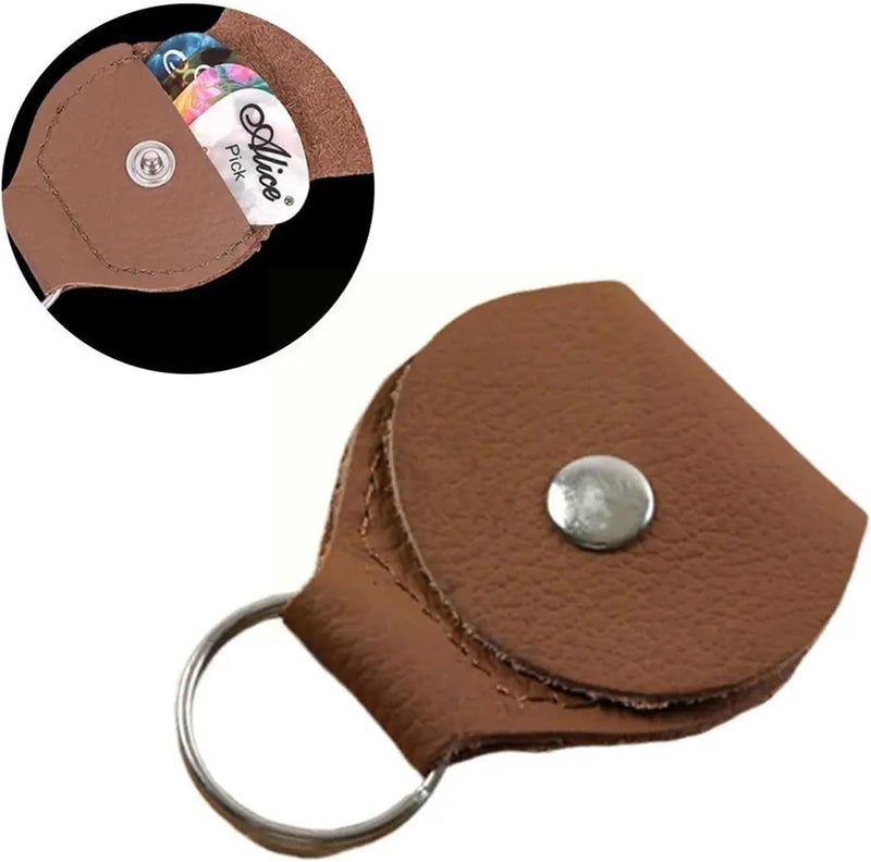 Quarter Holder Keychain 20Pcs Guitar Pick Holder Genuine Leather Guitar Accessories Bag Shape Keychain Plectrum Cases Guitarra for Coins Medallions(Brown) - Image 5