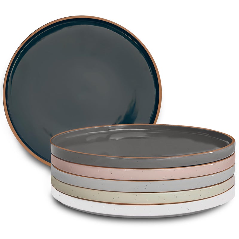 MORA Ceramic Flat Dinner Plates Set of 6, 10.5 in High Edge Dish Set - Microwave, Oven, and Dishwasher Safe, Scratch Resistant, Modern Dinnerware- Kitchen Porcelain Serving Dishes - Assorted Neutrals - Image 1