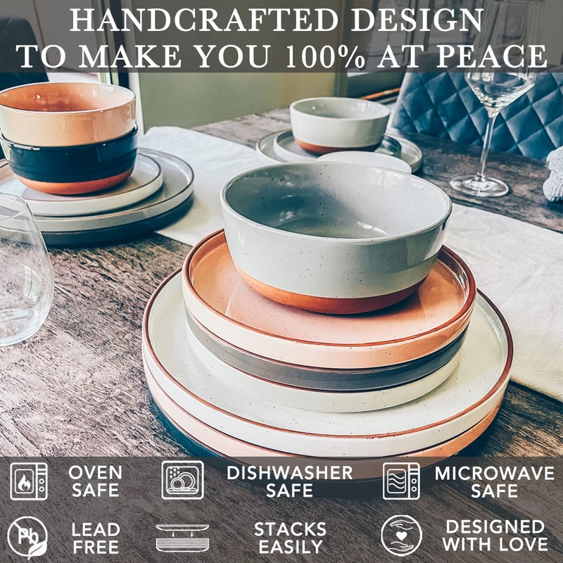 MORA Ceramic Flat Dinner Plates Set of 6, 10.5 in High Edge Dish Set - Microwave, Oven, and Dishwasher Safe, Scratch Resistant, Modern Dinnerware- Kitchen Porcelain Serving Dishes - Assorted Neutrals - Image 4