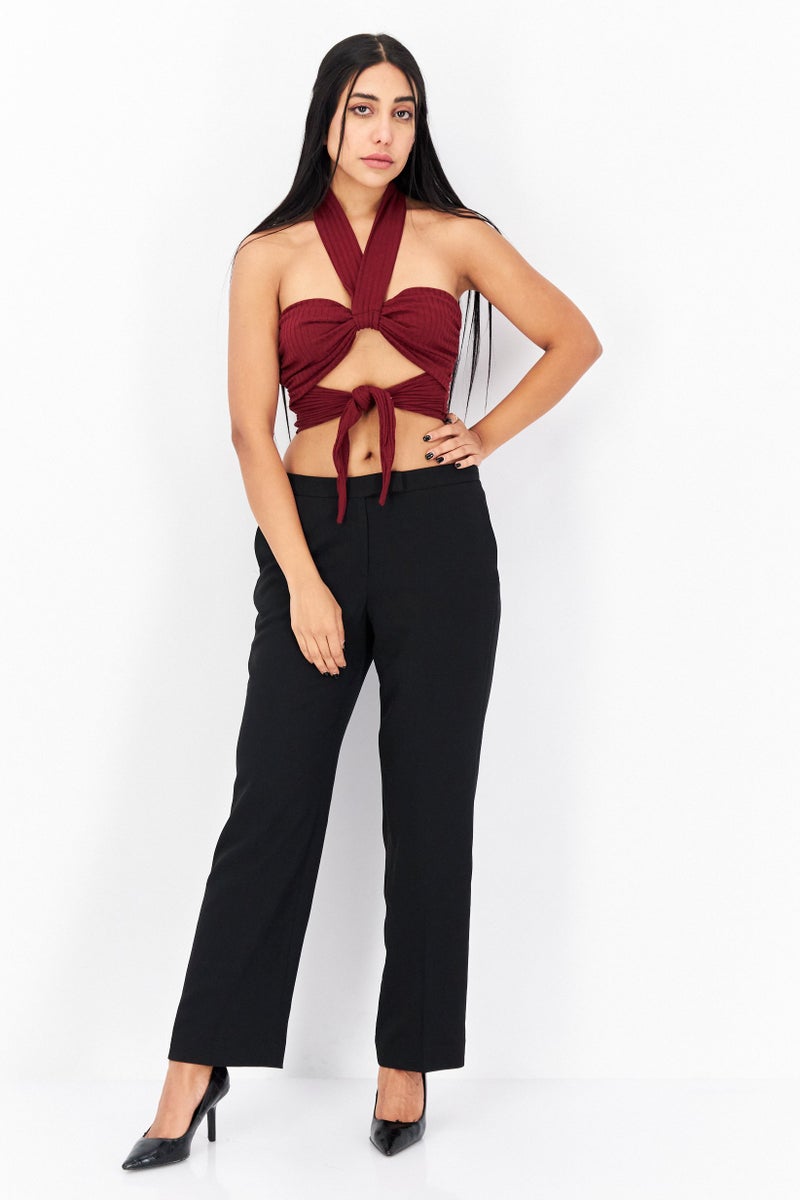 Endless Blu Women Halter Neck Sleeveless Plain Tube Tank Top, Maroon - Image 2