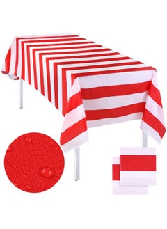 Elcoho 2 Pack Red And White Stripes Tablecloth Plastic Stripe Table Cover Carnival Circus Tablecloths For Carnival Circus Themed Party Decorations Movie Night Birthday Party Supplies  - Image 2