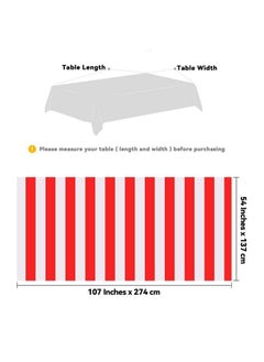 Elcoho 2 Pack Red And White Stripes Tablecloth Plastic Stripe Table Cover Carnival Circus Tablecloths For Carnival Circus Themed Party Decorations Movie Night Birthday Party Supplies  - Image 3
