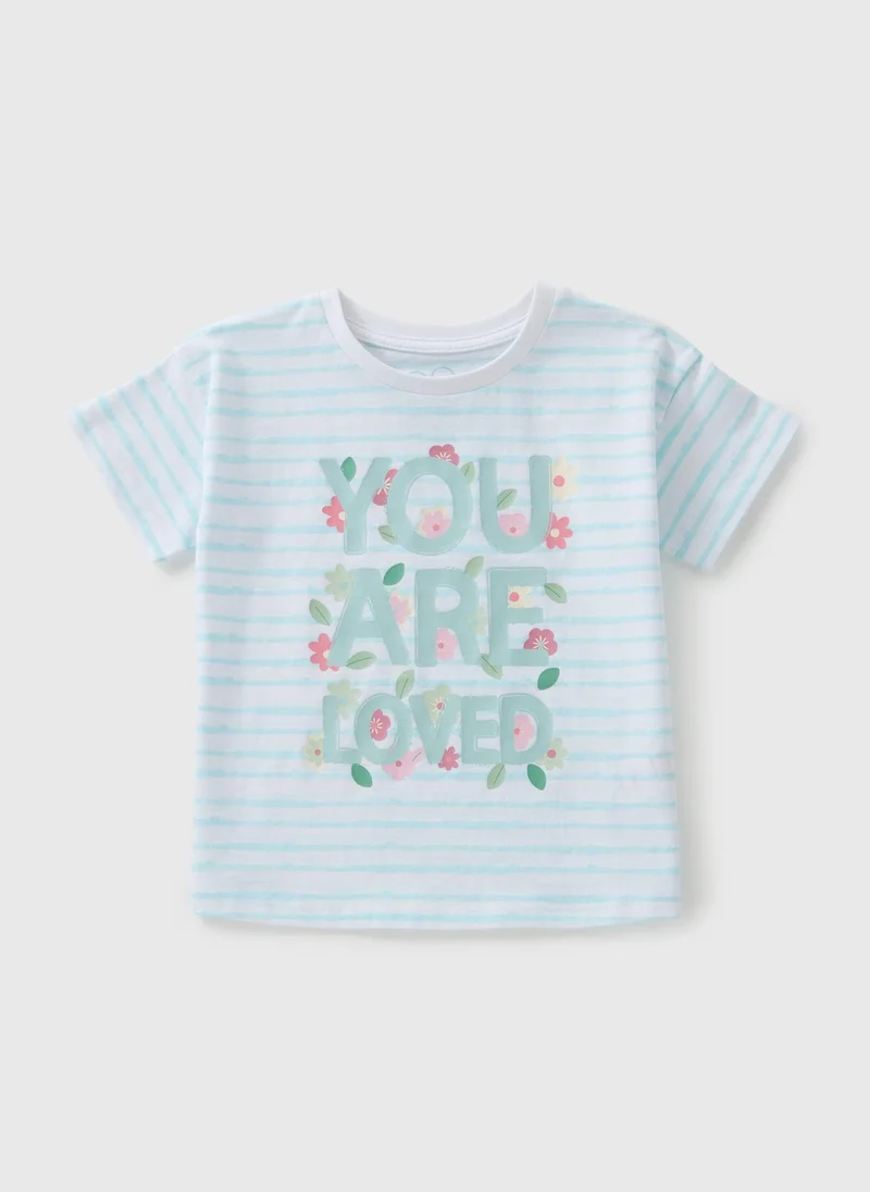 Matalan Girls Blue Stripe Loved T-Shirt
