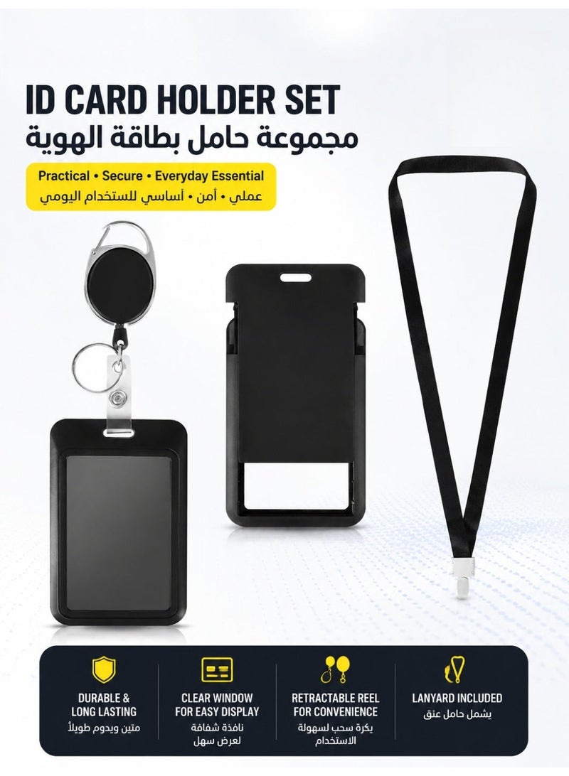 حامل بطاقة هوية، مع حزام ومقصورة للفضيات القابلة للسحب، مجموعة حاملات لافتات الهوية الجلدية غير المختارة للعمل والمدرسة والبطاقة المترو - Image 1