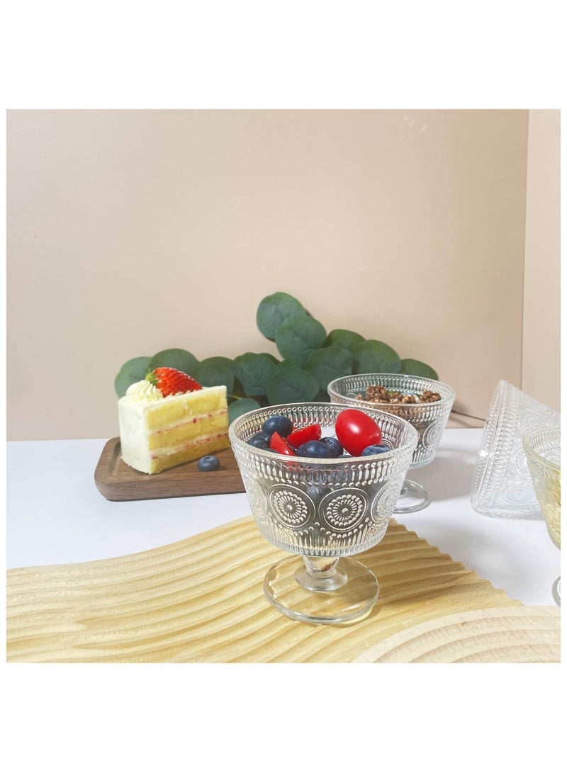 SYOSI أوعية زجاجية للحلويات عتيقة، مجموعة من 4، أكواب زجاجية آيس كريم سونداي بسعة 9 أونصات بنمط عباد الشمس، مثالية للآيس كريم، الشراب، الفواكه، الوجبات الخفيفة، الزبادي، والمقبلات (4 قطع) - Image 4