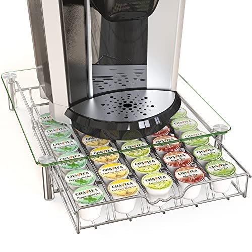 Deco Brothers Crystal Tempered Glass K-Cup Holder Drawer for 30 Coffee Pods Storage, Chrome - Image 1