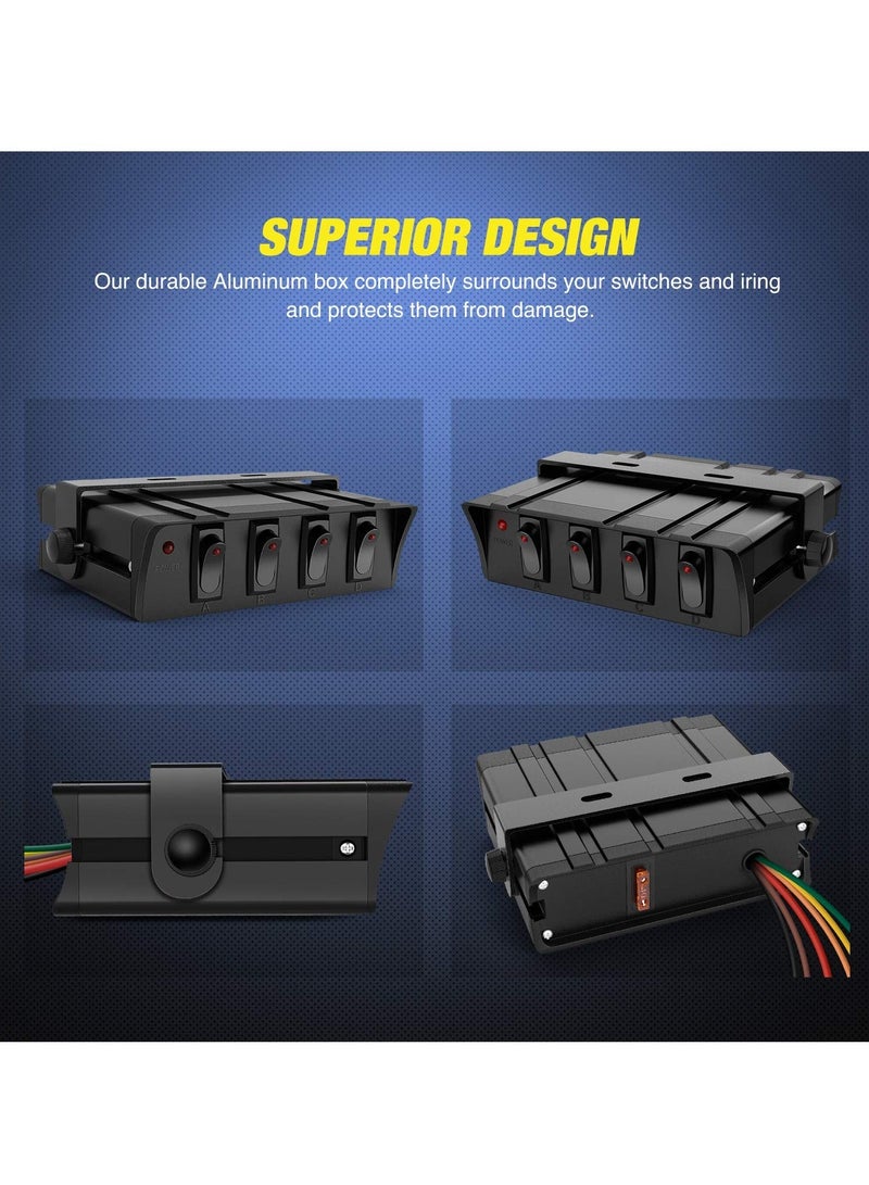 Loquat 4 Gang Rocker Switch Box, Spst Toggle Switch Panel 12v 24v 20a Switch Panel 40amp Max, Universal Toggle Switch Panel for Automotive Cars, Vehicles Boats, RV, Campers SUV, Motorcycles - Image 5