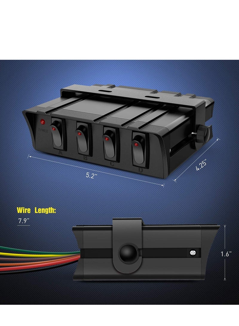 Loquat 4 Gang Rocker Switch Box, Spst Toggle Switch Panel 12v 24v 20a Switch Panel 40amp Max, Universal Toggle Switch Panel for Automotive Cars, Vehicles Boats, RV, Campers SUV, Motorcycles - Image 2