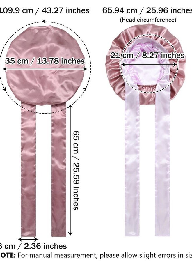 AWAYTR Satin Bonnet Wrap for Sleeping Cap Reversible with Tie Band Night Cap, Reversible Satin Bonnet (Bean Paste + Light Purple), 7 7/8-8 - Image 3