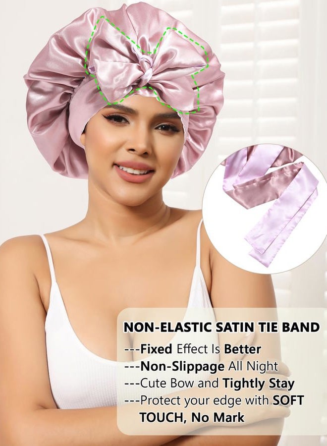 AWAYTR Satin Bonnet Wrap for Sleeping Cap Reversible with Tie Band Night Cap, Reversible Satin Bonnet (Bean Paste + Light Purple), 7 7/8-8 - Image 5